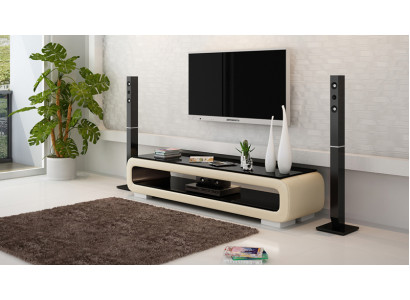 Meuble TV Buffet TV en cuir Décor Verre Table de télévision Armoire de table de télévision Designer