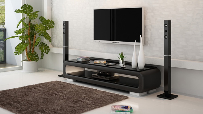 Meuble TV Buffet TV en cuir Décor Verre Table de télévision Armoire de table de télévision Designer
