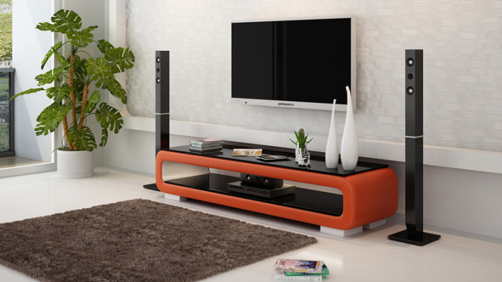 Meuble TV Buffet TV en cuir Décor Verre Table de télévision Armoire de table de télévision Designer