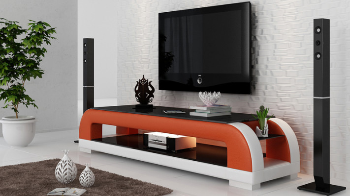 Meuble TV Commode TV Décor Cuir Table en Verre Table TV Armoire TV Designer