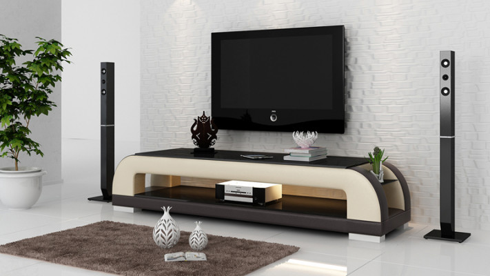 Meuble TV Commode TV Décor Cuir Table en Verre Table TV Armoire TV Designer