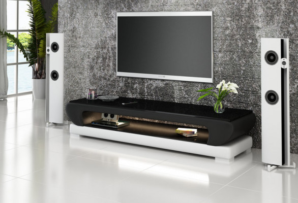 Meuble TV Buffet en Cuir Table de Designer Table en Verre TV Armoire Nouveau Moderne