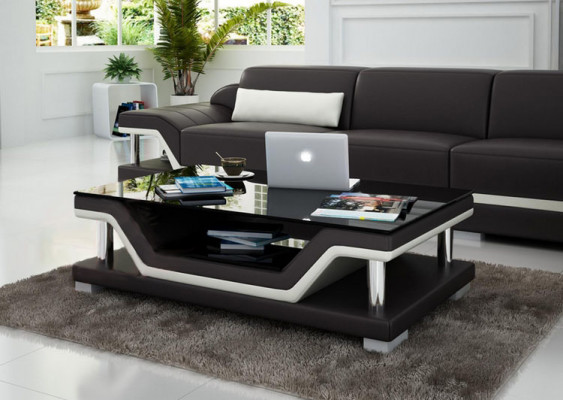 Table basse designer Rembourrage Table Meuble cuir Verre Tables modernes #SB3009