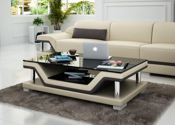 Table basse designer Rembourrage Table Meuble cuir Verre Tables modernes #SB3009