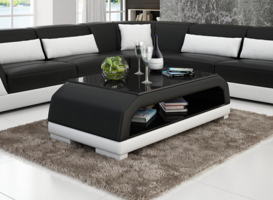 Table basse design Rembourrage Table Cuir Verre Tables modernes 6108