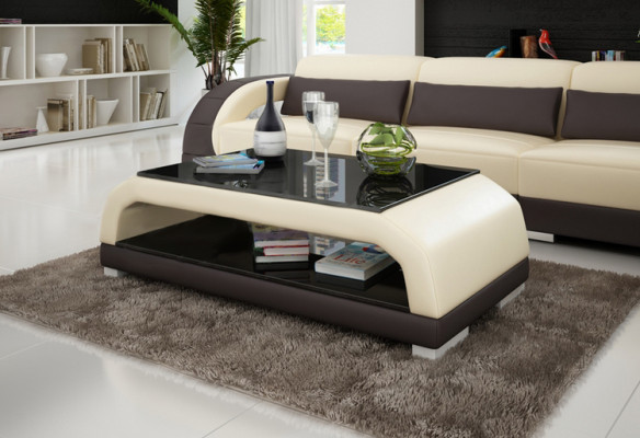 Table basse design Rembourrage Table Cuir Verre Tables modernes 6108