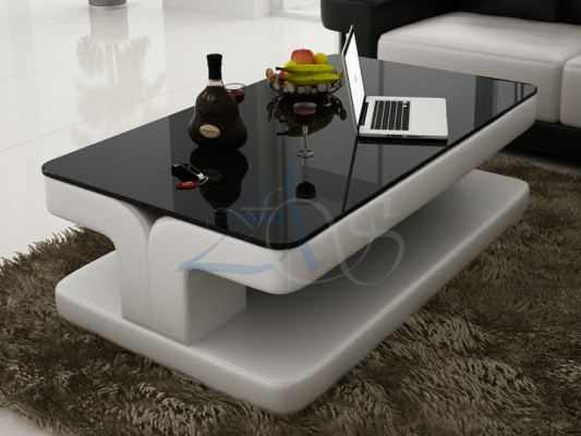 Table basse design Table rembourrée en cuir Table en verre Tables modernes en verre