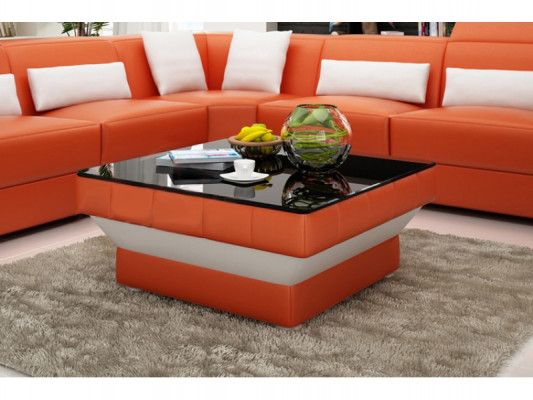 Table basse design avec revêtement en cuir, verre - Tables modernes #8009