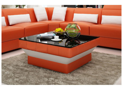 Table basse design avec revêtement en cuir, verre - Tables modernes #8009