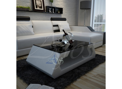 Table basse design, table rembourrée en cuir et verre moderne (Hambourg)