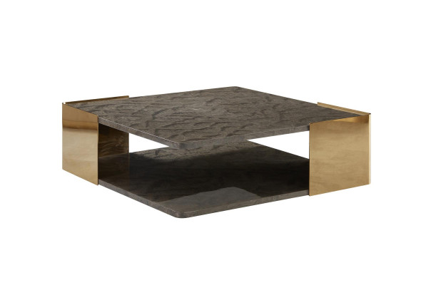 Table basse en marbre gris foncé Salon en acier inoxydable Design moderne