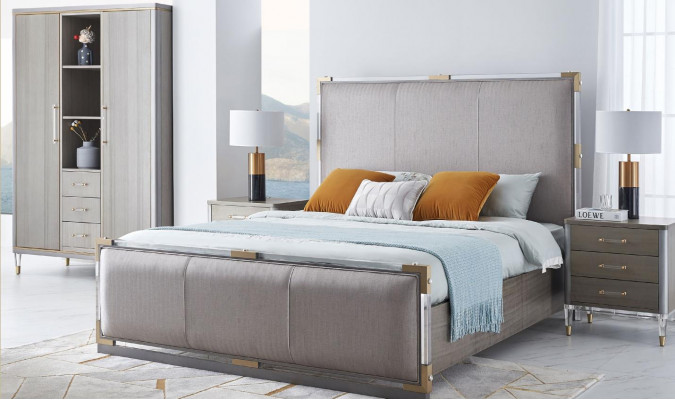 Lit Table de chevet Commode 4 pcs. Ensemble de décoration de chambre design moderne de luxe