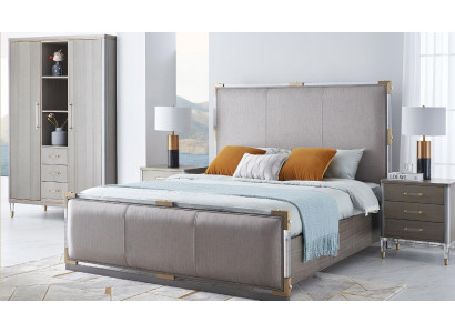 Lit Table de chevet Commode 4 pcs. Ensemble de décoration de chambre design moderne de luxe