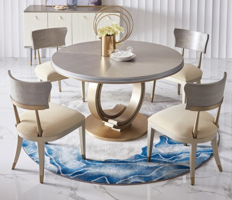 Ensemble de salle à manger complet Table ronde + 4 chaises avec accoudoirs