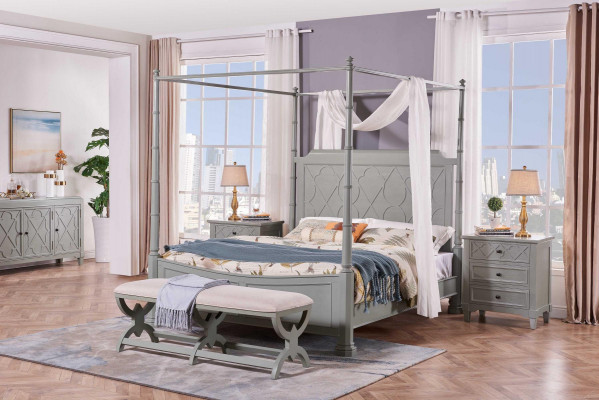 Chambre complète Style maison de campagne Moderne Lit Table de chevet 5 pièces. nouveau