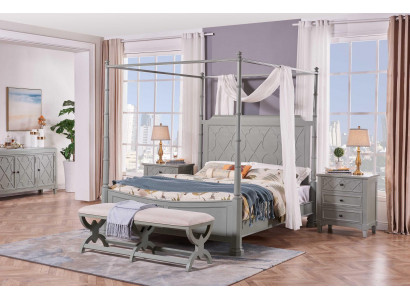 Chambre complète Style maison de campagne Moderne Lit Table de chevet 5 pièces. nouveau