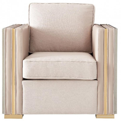 Designer Canapé Siège Rembourrage 3+1 Places Beige en acier inoxydable Suite Canapé Velours neuf