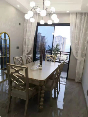 Salle à manger Ensemble Ess Groupe Table en bois Tables 7 pièces Ensemble complet 6 chaises Table de salle à manger