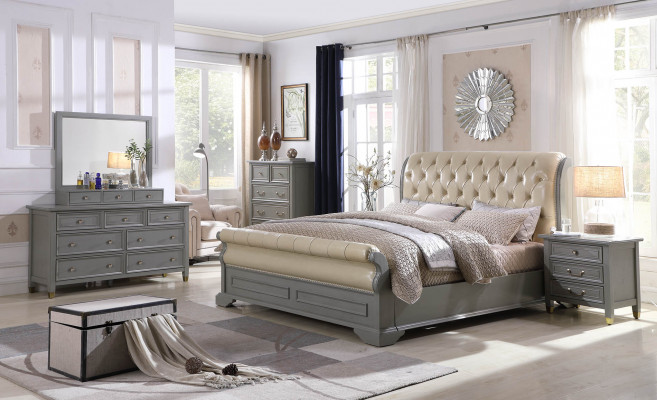 Ensemble de chambre à coucher - Mobilier en bois de luxe design, lit 180x200cm, 2 tables de chevet, 3 pièces.