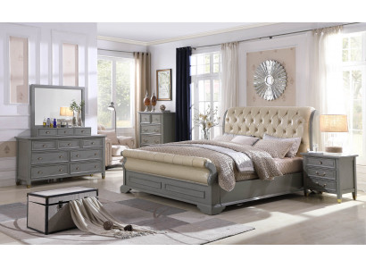 Ensemble de chambre à coucher - Mobilier en bois de luxe design, lit 180x200cm, 2 tables de chevet, 3 pièces.