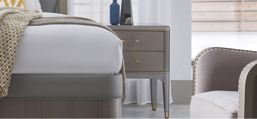Lit 2x Table de chevet 3 pièces. Ensemble de chambre à coucher design moderne de luxe
