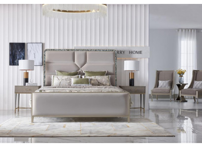 Meubles de chambre de luxe Lit 2x Table de chevet Ensemble Lits hôtel de Dubaï 3pcs