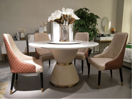 Table de salle à manger ronde + 4 chaises à dossier  5 pièces. Housse de siège ensembles Ess.