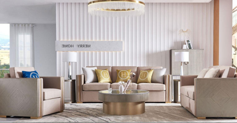 Trois places Design Revêtement de siège Textile Canapé 3 places Mobilier Beige nouveau Mobilier de Luxe