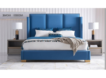 Lit en cuir 2x Table de chevet 3 pcs. Ensemble de chambre à coucher Mobilier Moderne de Luxe