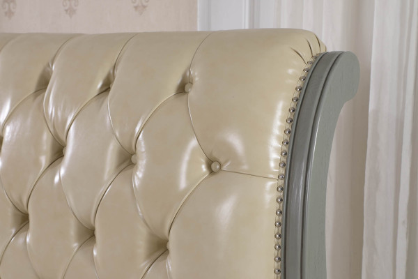 Lit double Chesterfield Design Gris 180x200 Lits Lit Mobilier en cuir Rembourrage