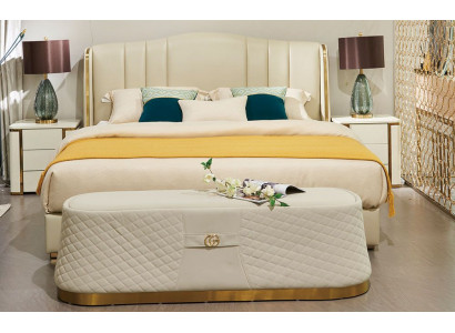 Lit Lit rembourré Lit de luxe Design de chambre à coucher Lits Textile Cadre de lit en cuir