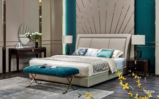 Lits Lits Rembourrage Double Mariage Luxe Cuir Moderne Designer Mobilier de Chambre