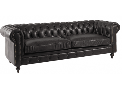 Canapé 3 places en cuir moderne de marque Chesterfield - Fibre bois véritable Style classique de luxe Meubles