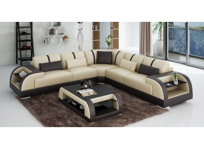 Coin design canapé en cuir canapé upholstery suite salon paysage en forme de L moderne beige