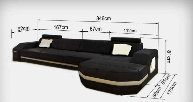 Élégant canapé d'angle noir en forme de L. Meuble élégant pour votre maison