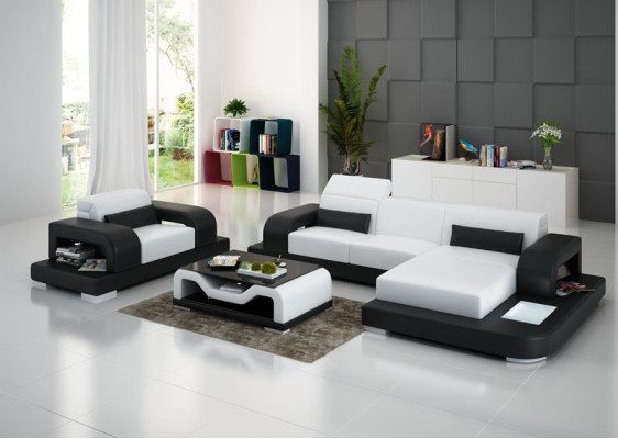 Canapé en cuir Paysage vivant Canapé d'angle en forme de L Fauteuil Ensemble Suite Moderne Canapé G8006E