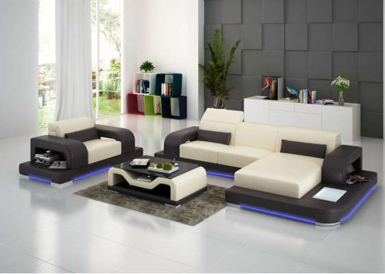 Canapé en cuir Paysage vivant Canapé d'angle en forme de L Fauteuil Ensemble Suite Moderne Canapé G8006E