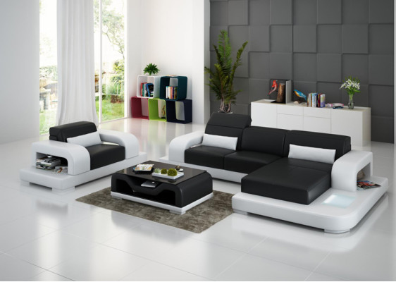 Canapé en cuir Paysage vivant Canapé d'angle en forme de L Fauteuil Ensemble Suite Moderne Canapé G8006E