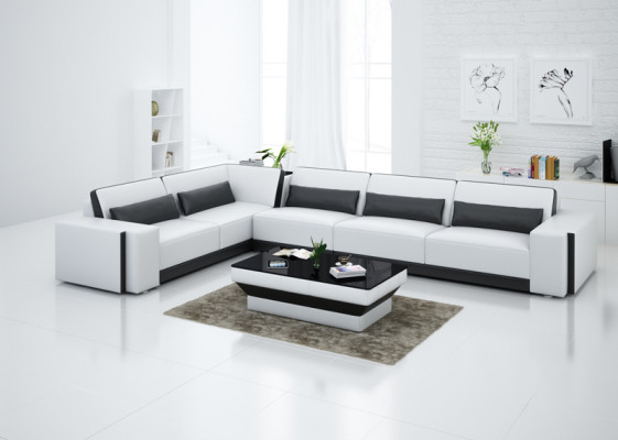 Canapé en cuir Canapé Salon paysage Coin Coin moderne Canapé d'angle Design Suite Sofa
