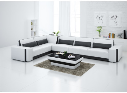 Canapé en cuir Canapé Salon paysage Coin Coin moderne Canapé d'angle Design Suite Sofa