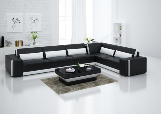 Canapé en cuir Canapé Salon paysage Coin Coin moderne Canapé d'angle Design Suite Sofa
