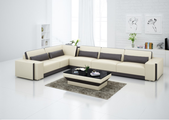 Canapé en cuir Canapé Salon paysage Coin Coin moderne Canapé d'angle Design Suite Sofa