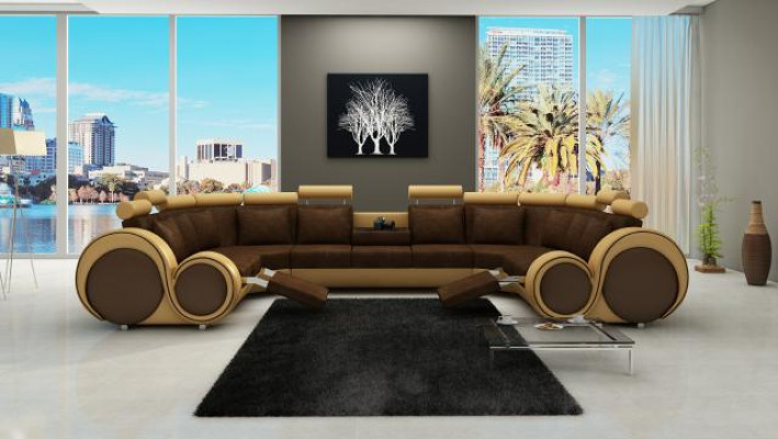 Tissu Textile Canapé Canapé en tissu avec USB Canapé d'angle Canapé Paysage de vie XXL Relax nouveau