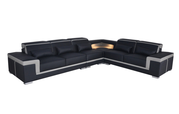 Canapé d'angle XXL en cuir, suite de vie en paysage, design de canapé moderne en L G8020B