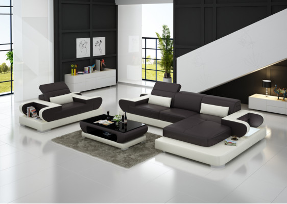 Design XXL Grand canapé Canapé d'angle Canapé en cuir Canapé Fauteuil Rembourrage Salon paysage G8002E