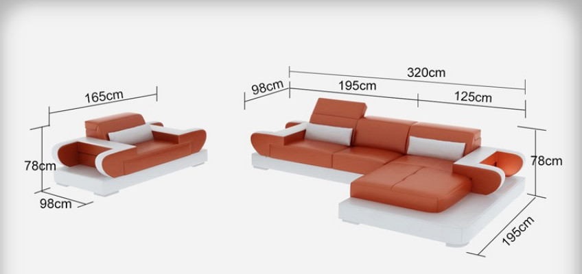Design XXL Grand canapé Canapé d'angle Canapé en cuir Canapé Fauteuil Rembourrage Salon paysage G8002E