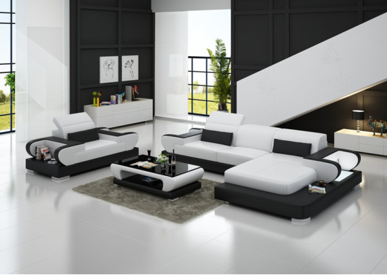 Design XXL Grand canapé Canapé d'angle Canapé en cuir Canapé Fauteuil Rembourrage Salon paysage G8002E
