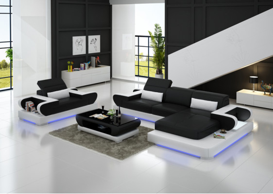 Design XXL Grand canapé Canapé d'angle Canapé en cuir Canapé Fauteuil Rembourrage Salon paysage G8002E
