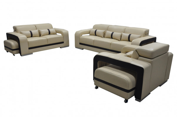 Canapé Canapé en cuir Suite garniture 3+2+1 Siège Ensemble complet Design neuf