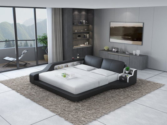 Double lit en cuir de luxe avec design tapissé, lits avec USB multifonction pour hôtel
